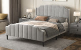 English Elm Queen Size Upholstered Platform Bed With Headboard and Footboard,No Box Spring Needed, Velvet Fabric,Gray