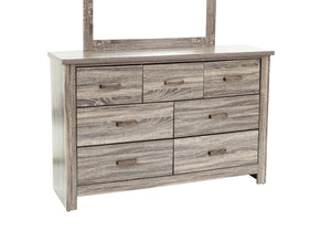 English Elm DRESSER Gray Oak 59" Wood 6-Drawer Solid Storage Chest — Modern Brown-Gray Finish, Sturdy Design B089112931