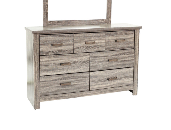 English Elm DRESSER Gray Oak 59" Wood 6-Drawer Solid Storage Chest — Modern Brown-Gray Finish, Sturdy Design B089112931