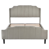 English Elm Queen Size Upholstered Platform Bed With Headboard and Footboard,No Box Spring Needed, Velvet Fabric,Gray