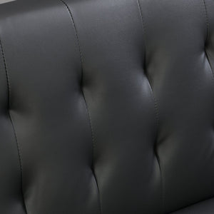 English Elm Sofa Bed Black Pvc Convertible Lounger for Studio Apartments and Guest Rooms W21481811