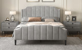 English Elm Queen Size Upholstered Platform Bed With Headboard and Footboard,No Box Spring Needed, Velvet Fabric,Gray