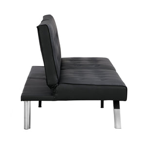 English Elm Sofa Bed Black Pvc Convertible Lounger for Studio Apartments and Guest Rooms W21481811