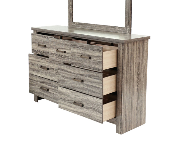 English Elm DRESSER Gray Oak 59" Wood 6-Drawer Solid Storage Chest — Modern Brown-Gray Finish, Sturdy Design B089112931