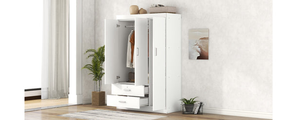 English Elm 3-door Wardrobe with Drawers Mdf Contemporary Bedroom Storage Silver Bar Handles White LP006001AAK-1