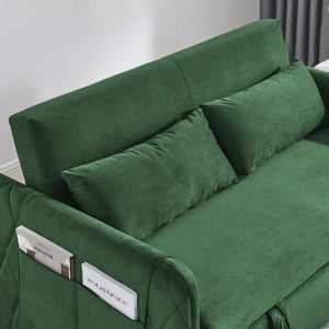 English Elm 55" Modern Convertible Sofa Bed Velvet Loveseat with Pull-Out Frame, 3-Position Recline, Storage Pockets, Plush Pillows Green W119363993