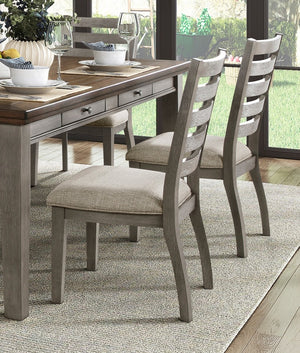 English Elm Gray Acacia Seven Piece Dining Set with Ladder Back Chairs and Dovetail Storage Drawers B011S00400