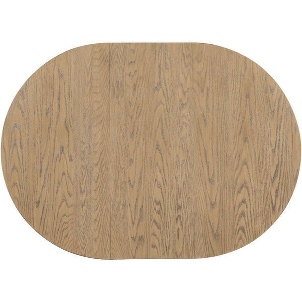 English Elm Trexm Farmhouse Round Extendable Dining Table Seats Six with Oak Veneer Planked Top Oak Natural Wood + Antique White WF291263AAD