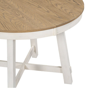 English Elm Trexm Farmhouse Round Extendable Dining Table Seats Six with Oak Veneer Planked Top Oak Natural Wood + Antique White WF291263AAD