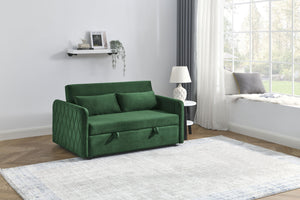 English Elm 55" Modern Convertible Sofa Bed Velvet Loveseat with Pull-Out Frame, 3-Position Recline, Storage Pockets, Plush Pillows Green W119363993