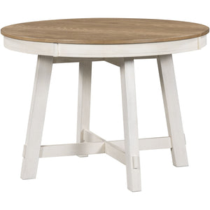 English Elm Trexm Farmhouse Round Extendable Dining Table Seats Six with Oak Veneer Planked Top Oak Natural Wood + Antique White WF291263AAD