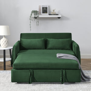 English Elm 55" Modern Convertible Sofa Bed Velvet Loveseat with Pull-Out Frame, 3-Position Recline, Storage Pockets, Plush Pillows Green W119363993