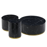 Set Of 3 Black Marble Pattern Round Coffee Table Side Table End Table Set For Living Room Fully Assembled