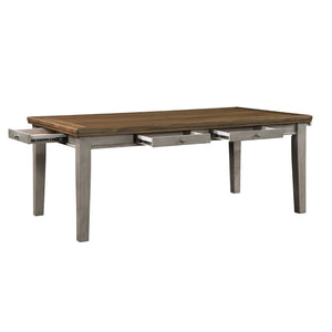 English Elm Traditional Arts and Crafts Dining Table Six Drawer Acacia Veneer Cherry Gray Finish B011115371