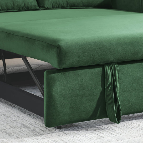 English Elm 55" Modern Convertible Sofa Bed Velvet Loveseat with Pull-Out Frame, 3-Position Recline, Storage Pockets, Plush Pillows Green W119363993