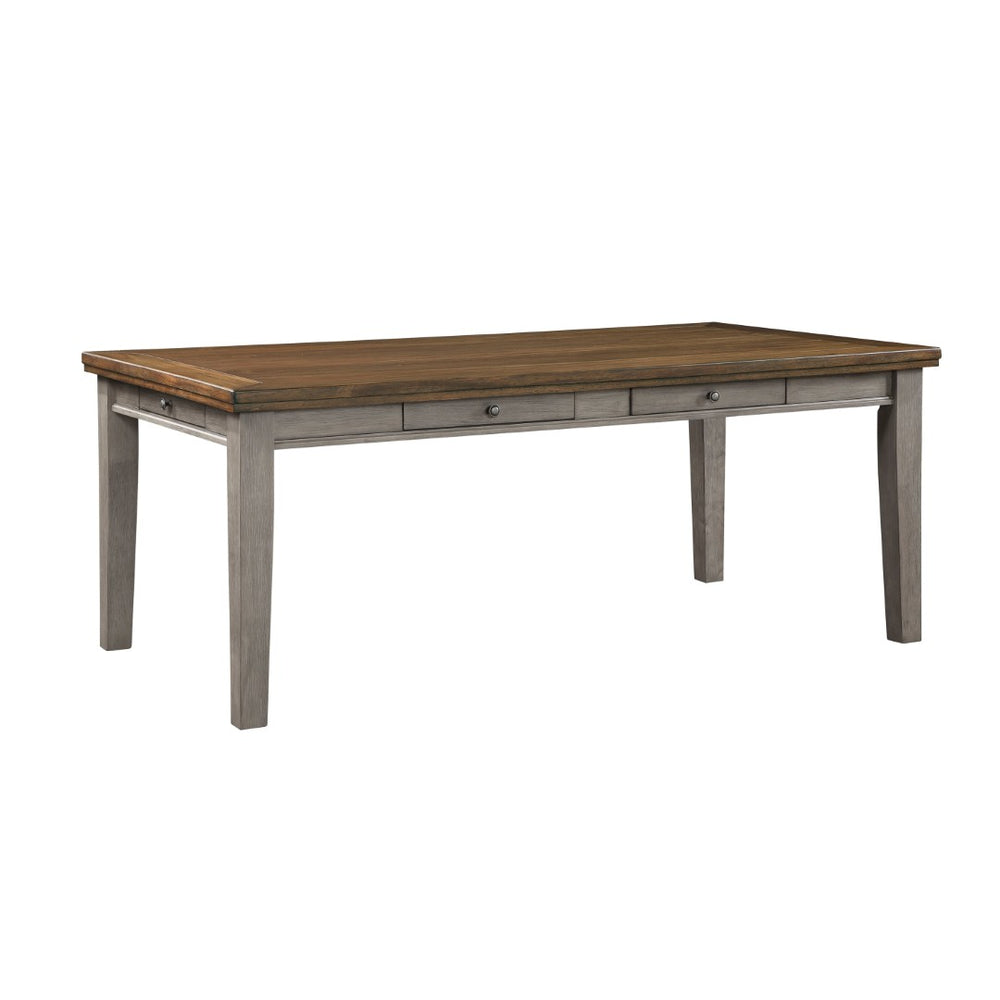 English Elm Traditional Arts and Crafts Dining Table Six Drawer Acacia Veneer Cherry Gray Finish B011115371