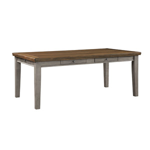 English Elm Traditional Arts and Crafts Dining Table Six Drawer Acacia Veneer Cherry Gray Finish B011115371