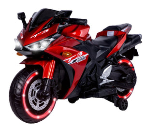 English Elm Kids 12v Ride on Motorcycle with Light up Wheels Training Stabilizers and Bluetooth W1760110296