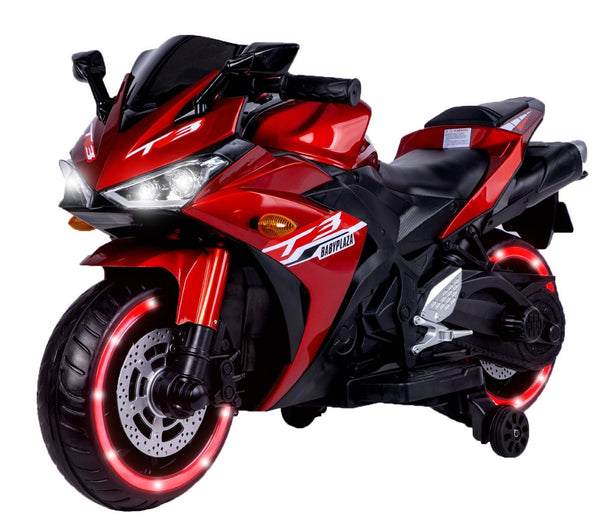 English Elm Kids 12v Ride on Motorcycle with Light up Wheels Training Stabilizers and Bluetooth W1760110296