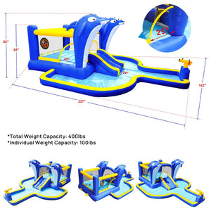English Elm 8 in 1 Inflatable Outdoor Water Park Bounce House with Slide Sprinkler Hoop W167790002