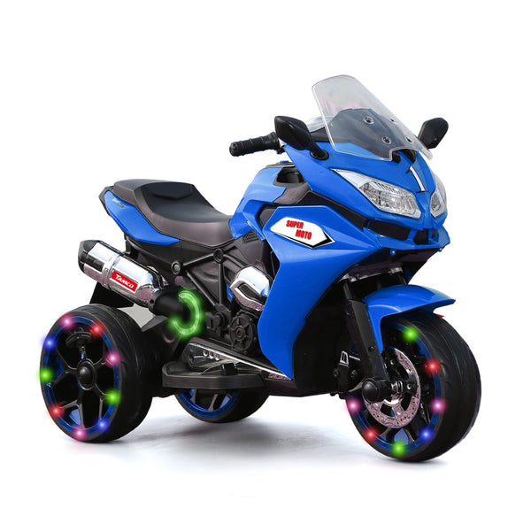 English Elm 12v Kids Ride on Motorcycle Three Wheel Electric Tricycle with Led Lights Bluetooth Blue W1760110301