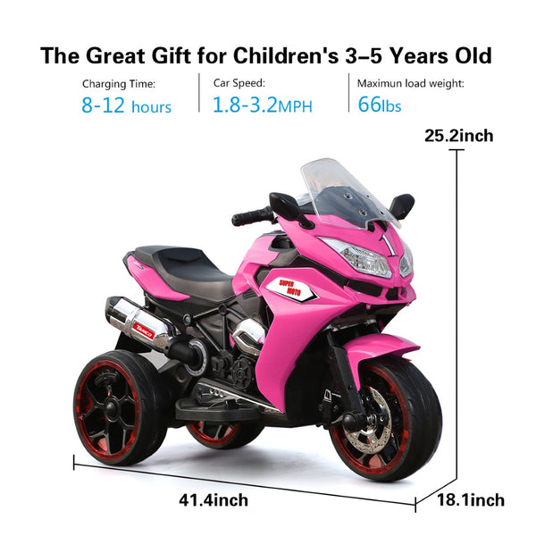 English Elm 12v Kids Ride on Motorcycle Three Wheel Electric Tricycle with Led Lights Bluetooth Pink W1760110303