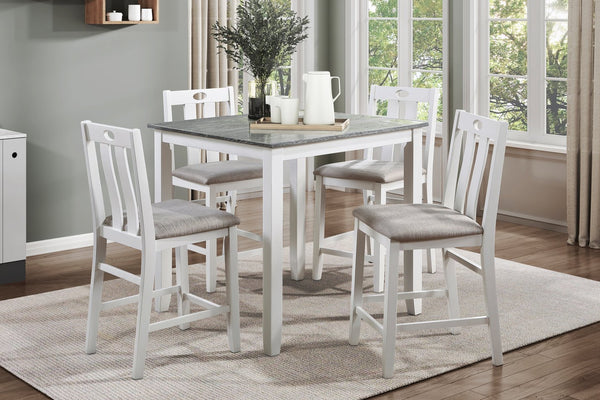 English Elm 5-Piece Lowell Counter Height Dining Set in Weathered Gray & White with Light Gray Fabric Seats, Casual B011115369