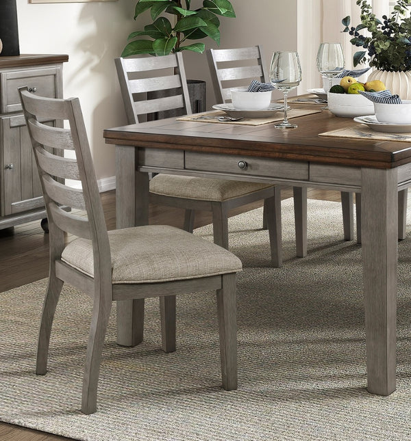 English Elm Gray Acacia Seven Piece Dining Set with Ladder Back Chairs and Dovetail Storage Drawers B011S00400