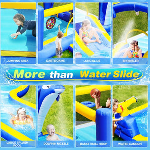 English Elm 8 in 1 Inflatable Outdoor Water Park Bounce House with Slide Sprinkler Hoop W167790002