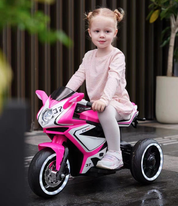 English Elm 6v Kids Ride on Motorcycle with Led Wheels Mp3 Player and Sport Bike Style for Toddlers Pink W1760110305