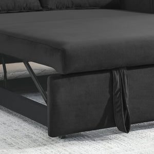 English Elm 55" Modern Convertible Sofa Bed Velvet Loveseat with Pull-Out Frame, 3-Position Recline, Storage Pockets, Plush Pillows Black W119363989