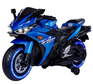English Elm Kids 12v Electric Ride on Motorcycle with Light up Wheels Bluetooth and Training Blue W1760110297