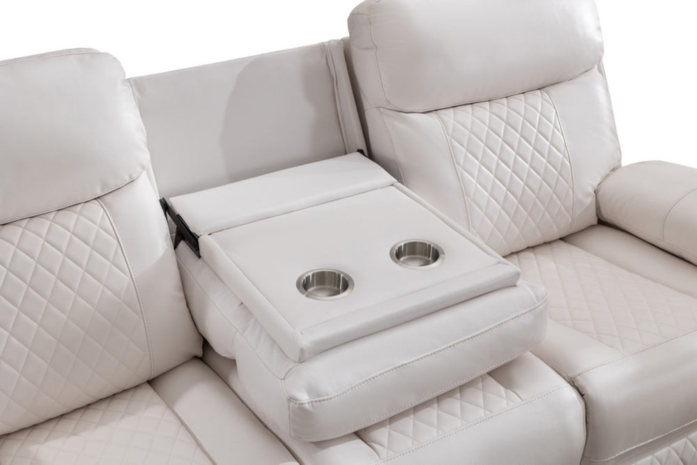 English Elm Zpm046 Power Reclining Loveseat Set With Bluetooth Speakers, Led Lights & Usb Charger - White Elegance W1805S00137-GIGA