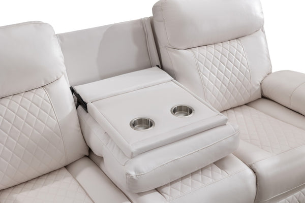 English Elm Zpm046 Power Reclining Loveseat Set With Bluetooth Speakers, Led Lights & Usb Charger - White Elegance W1805S00137-GIGA
