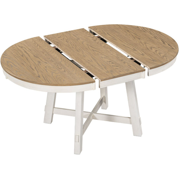 English Elm Trexm Farmhouse Round Extendable Dining Table Seats Six with Oak Veneer Planked Top Oak Natural Wood + Antique White WF291263AAD