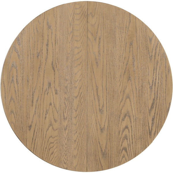 English Elm Trexm Farmhouse Round Extendable Dining Table Seats Six with Oak Veneer Planked Top Oak Natural Wood + Antique White WF291263AAD