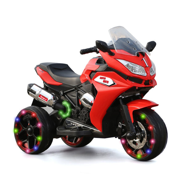 English Elm 12v Kids Ride on Motorcycle Three Wheel Electric Tricycle with Led Lights Bluetooth Red W1760110300