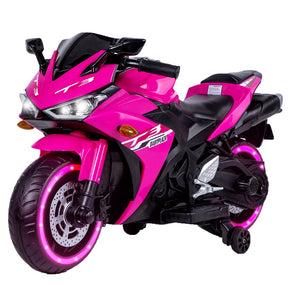 English Elm Kids 12v Electric Ride on Motorcycle with Light up Wheels Bluetooth and Training Pink W1760110298
