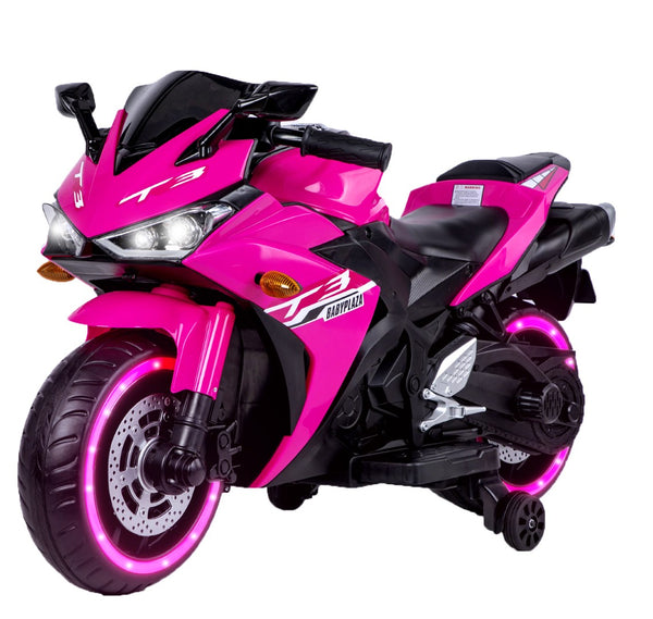 English Elm Kids 12v Electric Ride on Motorcycle with Light up Wheels Bluetooth and Training Pink W1760110298
