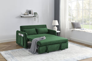 English Elm 55" Modern Convertible Sofa Bed Velvet Loveseat with Pull-Out Frame, 3-Position Recline, Storage Pockets, Plush Pillows Green W119363993