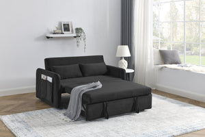 English Elm 55" Modern Convertible Sofa Bed Velvet Loveseat with Pull-Out Frame, 3-Position Recline, Storage Pockets, Plush Pillows Black W119363989