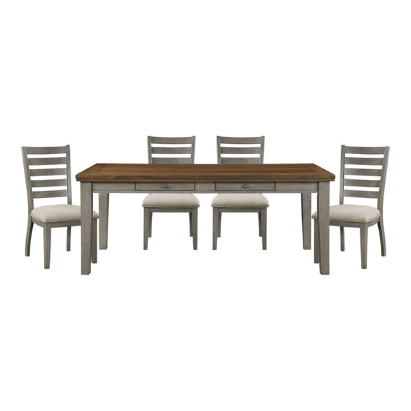 English Elm Gray Acacia Veneer Arts and Crafts 5 Piece Dining Set with Ladder Back Chairs B011S00399