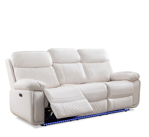 English Elm Power Reclining Sofa with Led Base Lighting Faux Leather Home Theater Seating W1805P308463