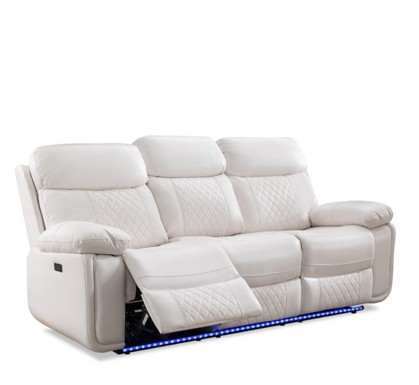 English Elm Power Reclining Sofa with Led Base Lighting Faux Leather Home Theater Seating W1805P308463