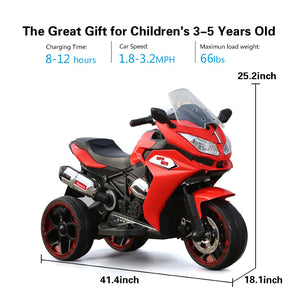 English Elm 12v Kids Ride on Motorcycle Three Wheel Electric Tricycle with Led Lights Bluetooth Red W1760110300