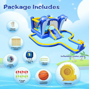 English Elm 8 in 1 Inflatable Outdoor Water Park Bounce House with Slide Sprinkler Hoop W167790002