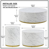 English Elm Set Of 3 White Marble Pattern Round Coffee Table Side Table End Table Set For Living Room Fully Assembled