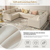 English Elm 3 Pieces Upholstered U-Shaped Large Sectional Sofa With Thick Seat and Back Cushions