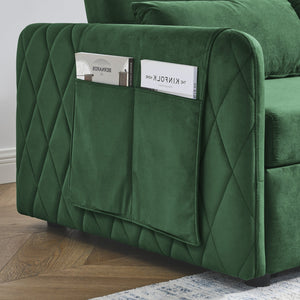 English Elm 55" Modern Convertible Sofa Bed Velvet Loveseat with Pull-Out Frame, 3-Position Recline, Storage Pockets, Plush Pillows Green W119363993