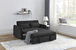 English Elm 55" Modern Convertible Sofa Bed Velvet Loveseat with Pull-Out Frame, 3-Position Recline, Storage Pockets, Plush Pillows Black W119363989